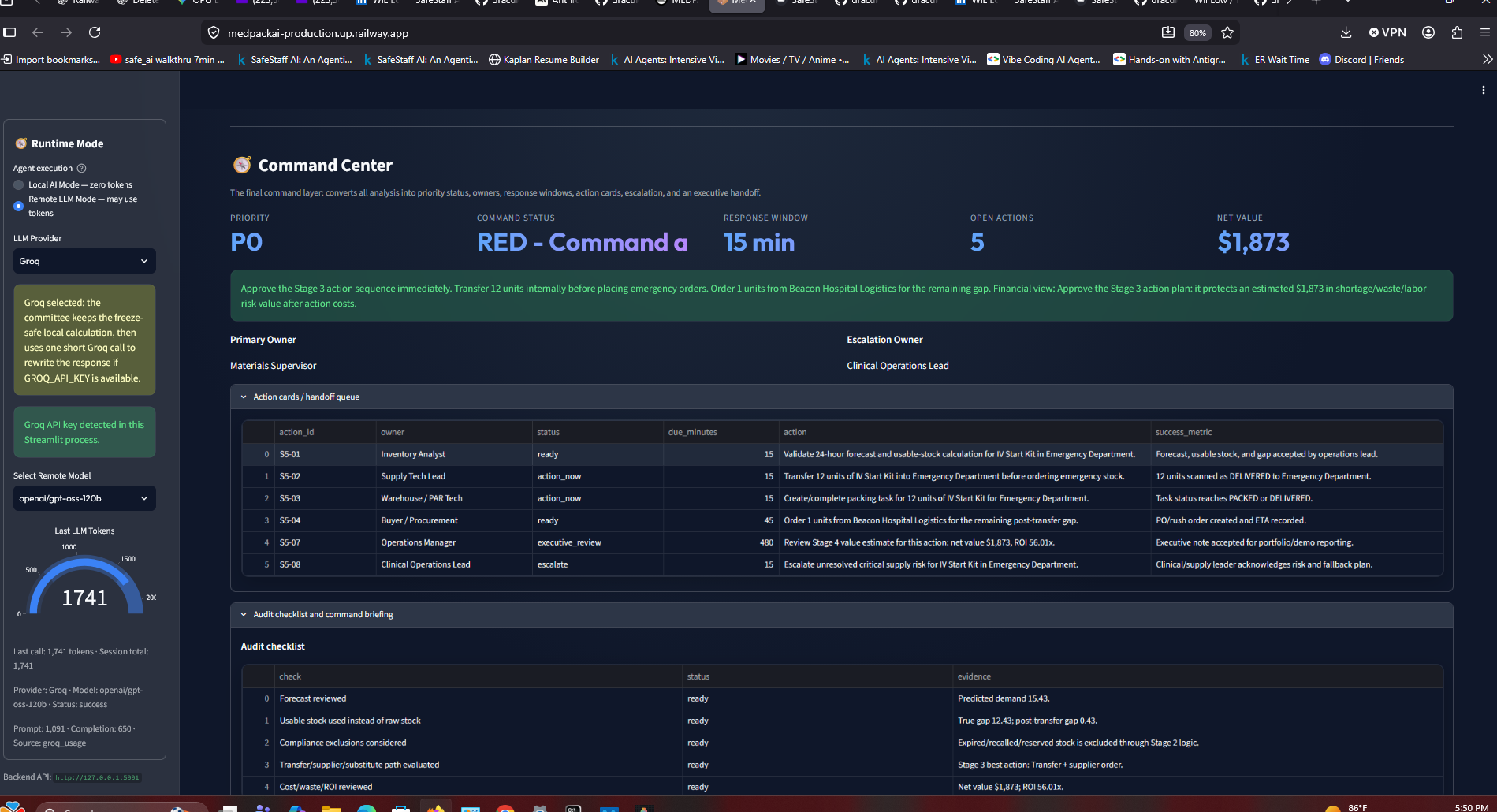 Command center output screenshot